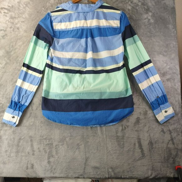 J. Crew Womens Striped‎ Long Sleeve S Blue Green Popover Color Block Academia - Picture 5 of 9